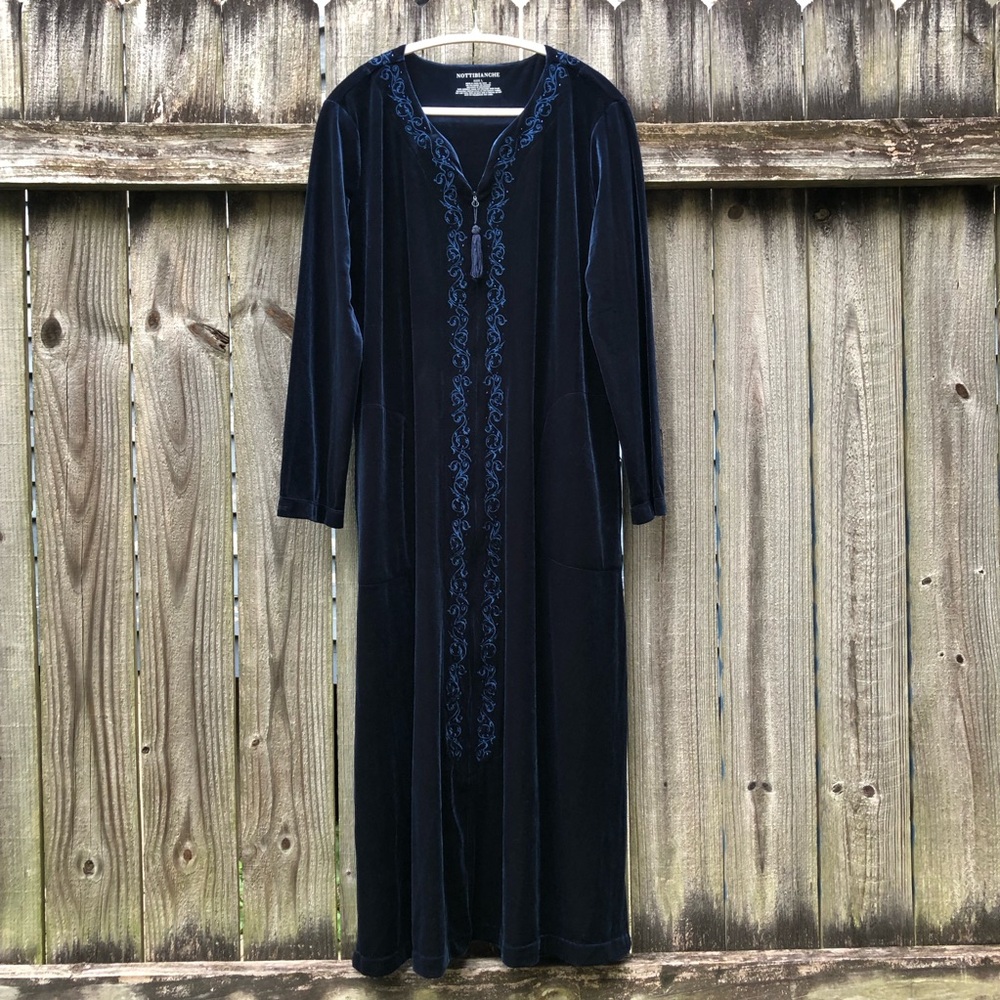 Nottibianche Navy Velvet Beaded Embroidered Robe Zip Front Size L